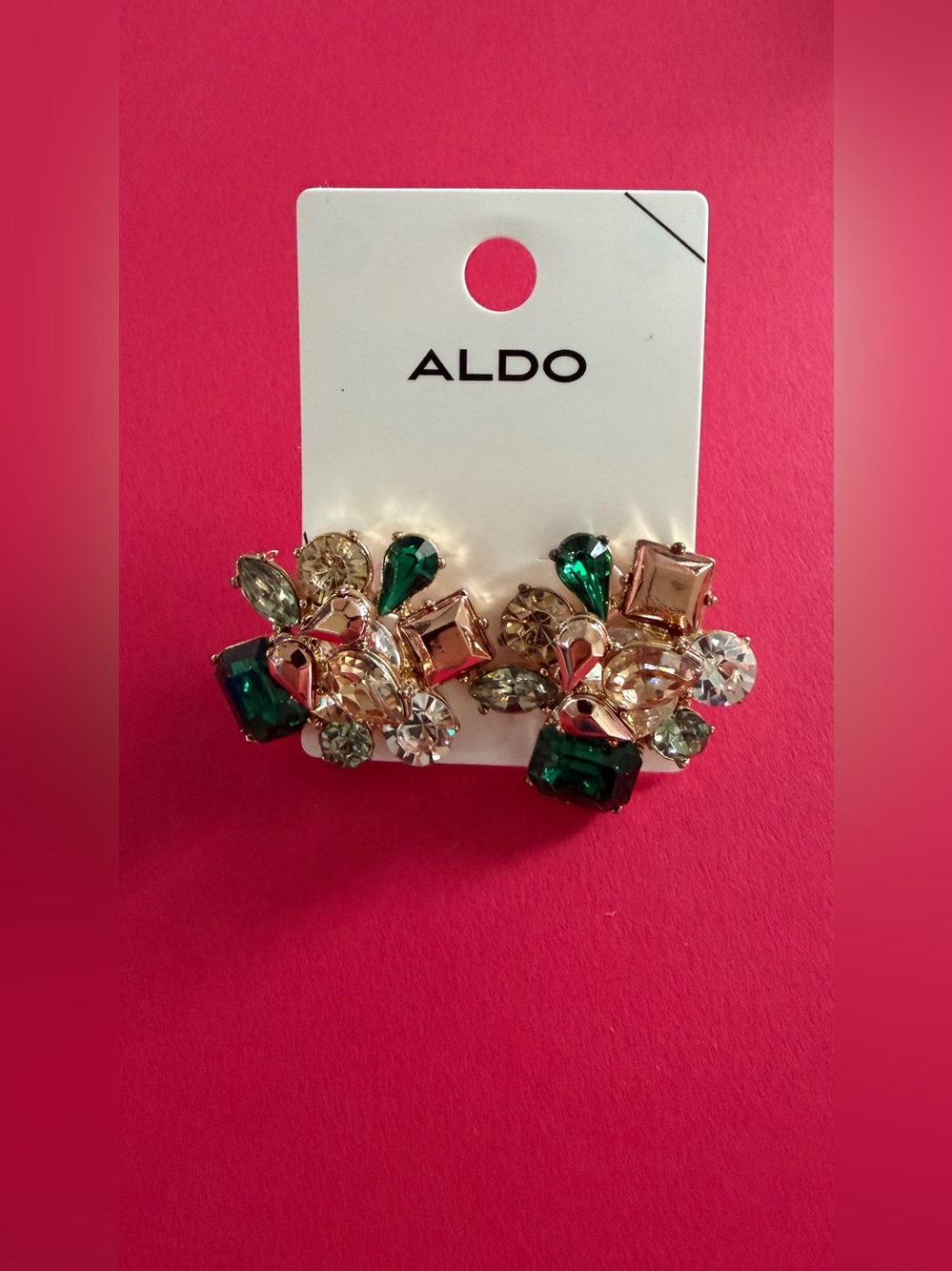 ALDO Gold-Tone Multi-Crystal Cluster Earrings with Emerald Accents